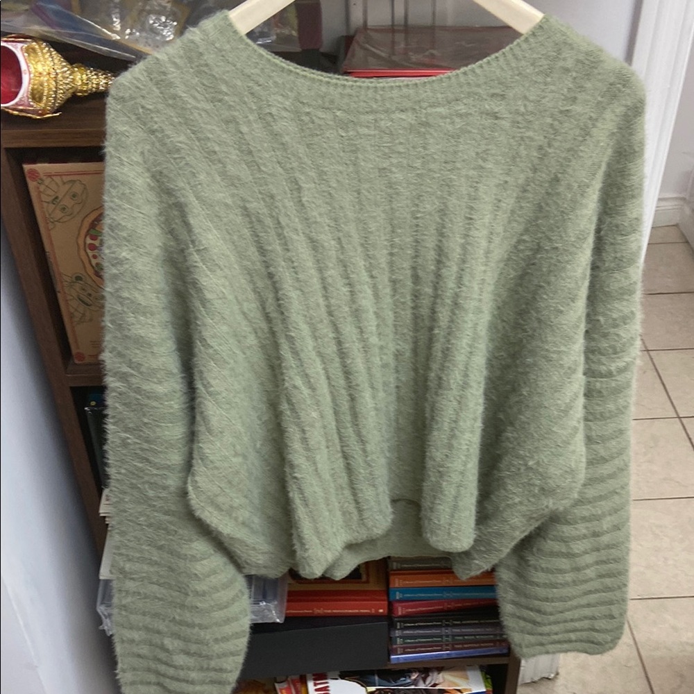 OAK + FORT Green Crew Neck Sweater with Textured Knit - Picture 1 of 4